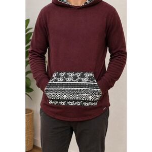 On The Byas Men’s Medium Burgundy Pullover Hoodie Tribal Print Kangaroo Pocket